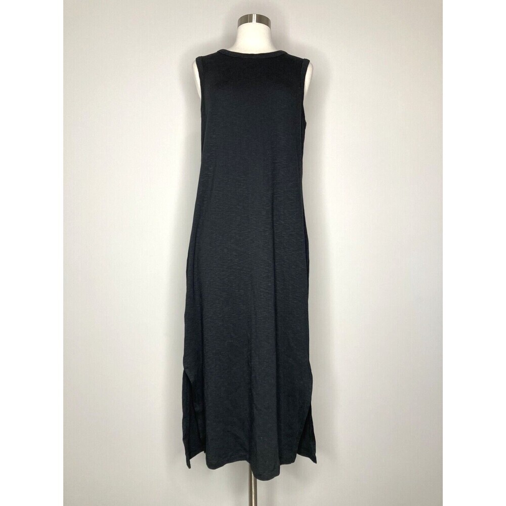 ABLE Dress‎ Women Size Large Black Sleeveless Midi Side Slits Crew Neck Cotton